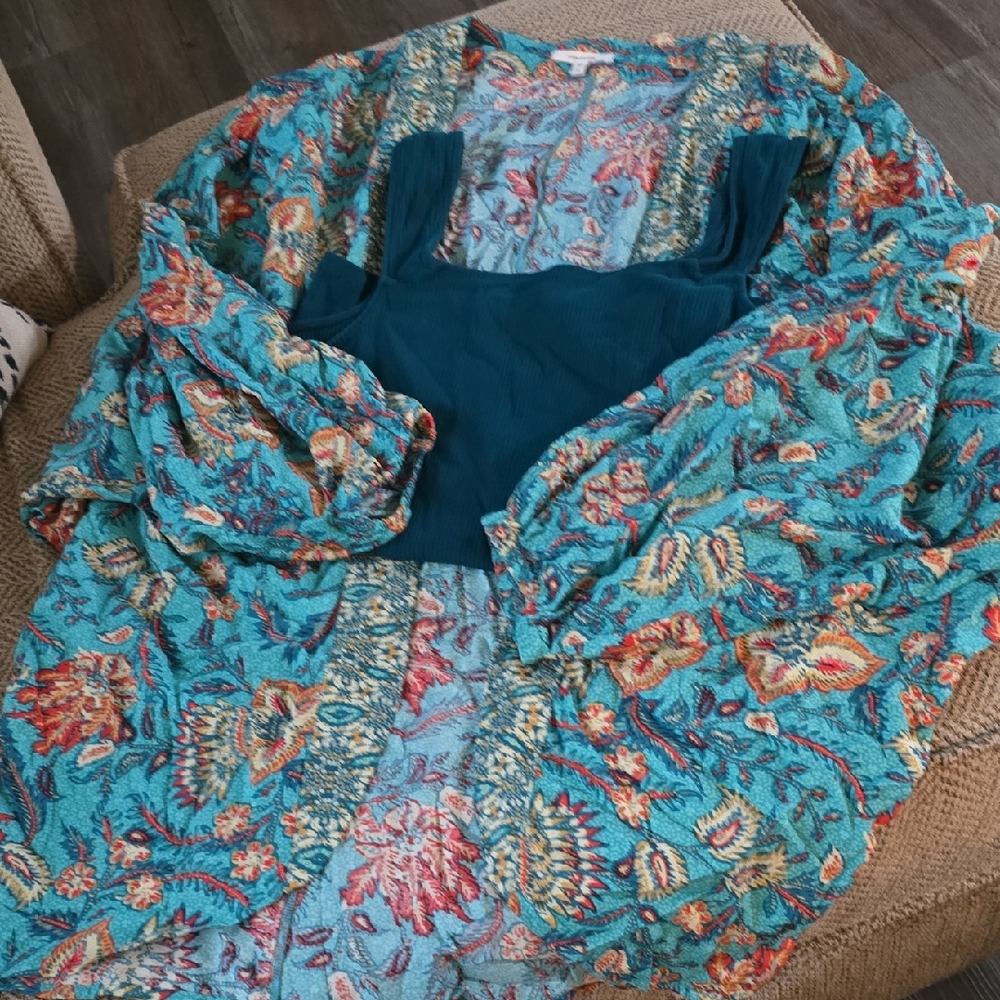 Maurices Teal and Floral Layered Top